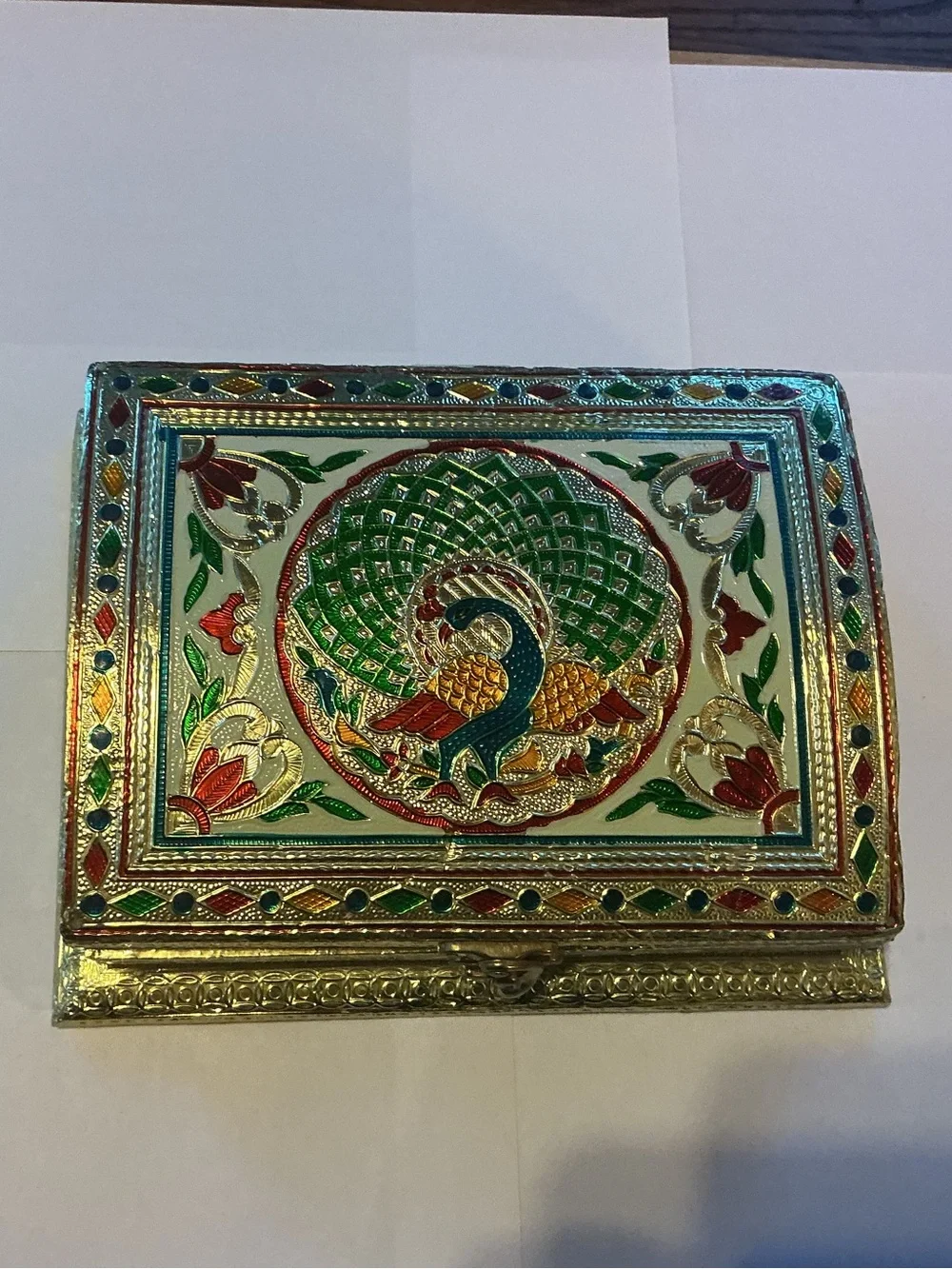 Traditional Indian Meenakari Style Decorative Box, 9” by 7” by 2.5”